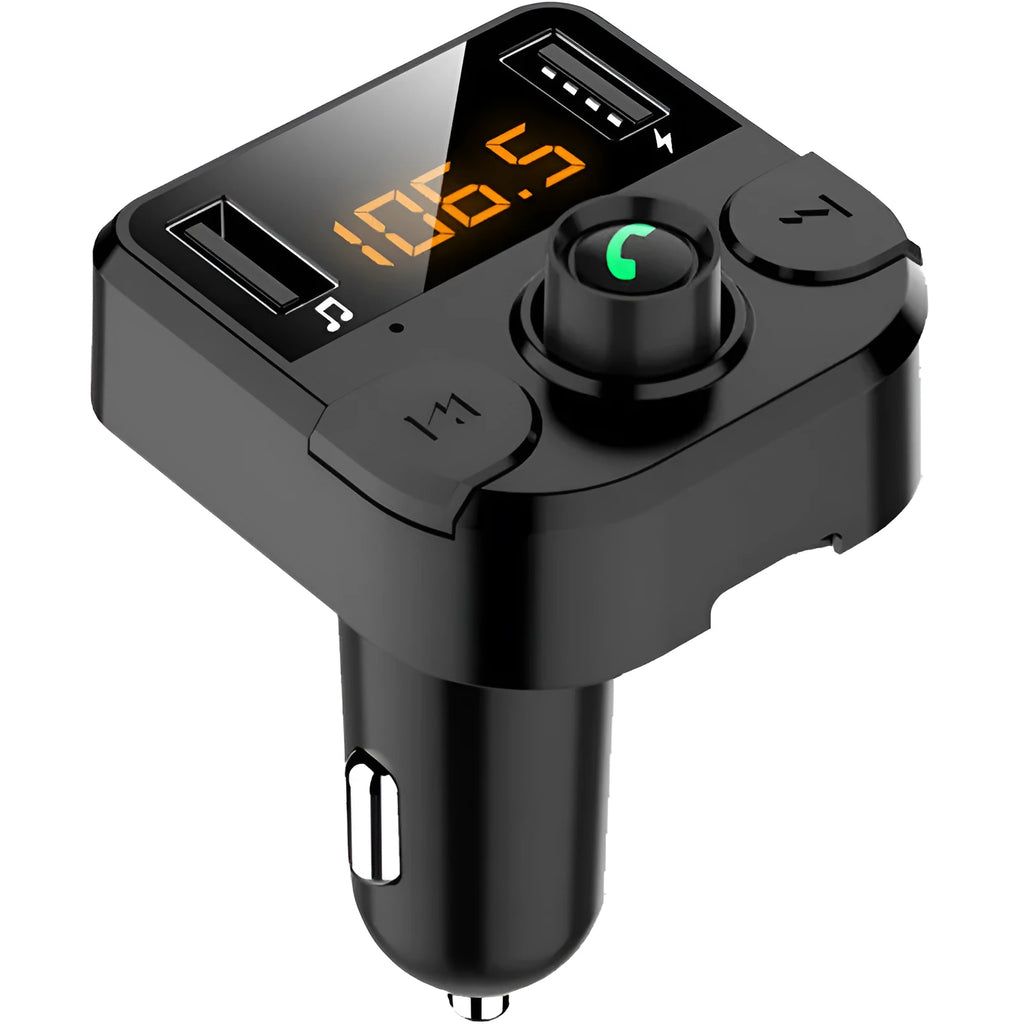 Black car MP3 player Bluetooth FM transmitter with LED dot matrix screen, ABS body, 46X47X82mm