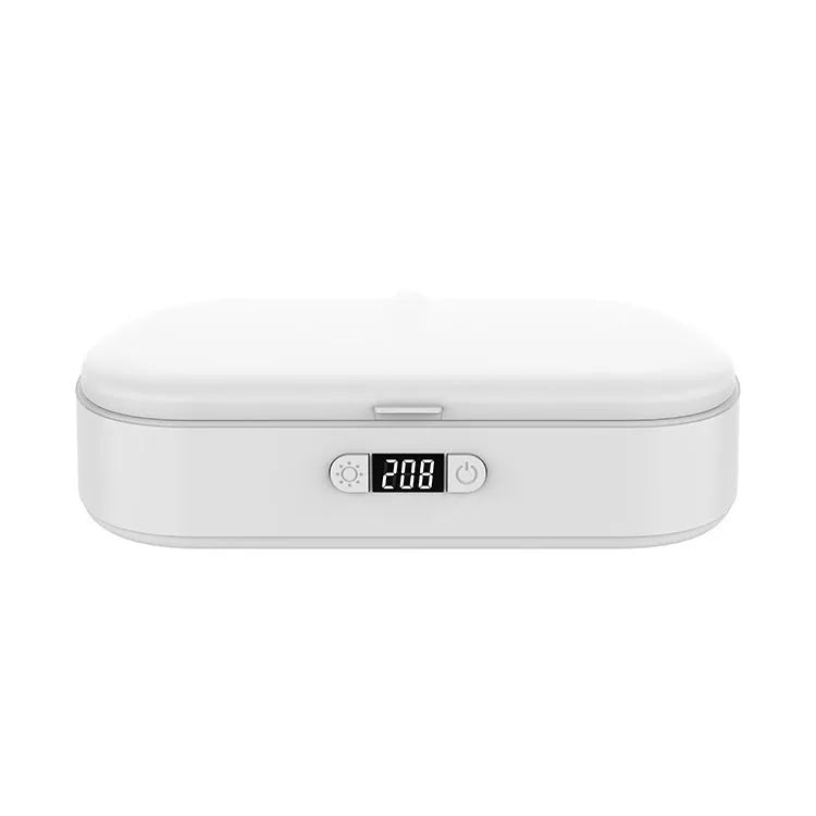 White ABS plastic UV wireless steriliser and charging box for phones and jewellery
