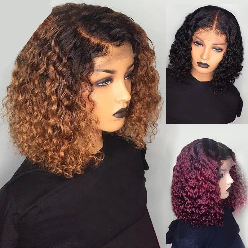 Water wave bob wig in human hair, 6-14 inch lengths, Natural colour, 1B/30, and 1B/99J options