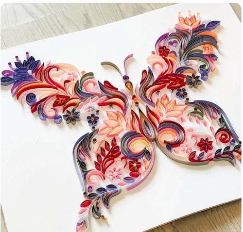 20 inch blue and pink butterfly quilling craft material pack with tools including scissors and glue