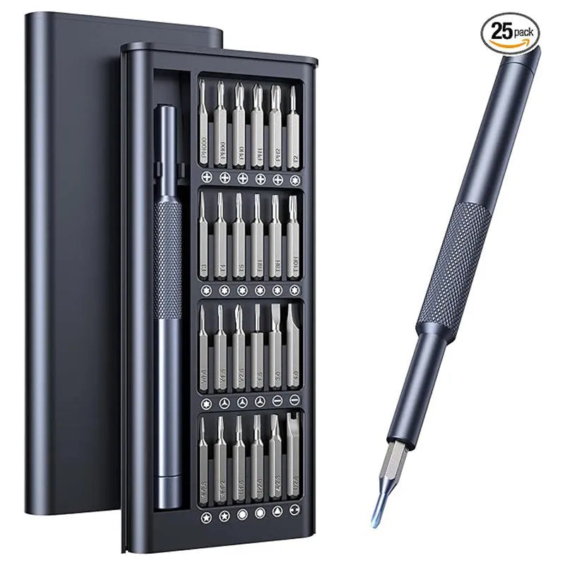 25-in-one screwdriver set with magnetic tips and chrome vanadium steel bits