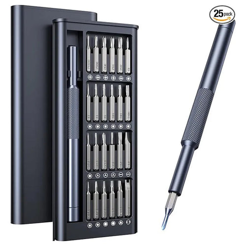 25-in-one screwdriver set with magnetic tips and chrome vanadium steel bits