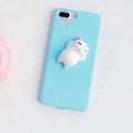 Soft pink silicone TPU phone case with a raised 3D cartoon cat design on the back, fitted to an iPhone.