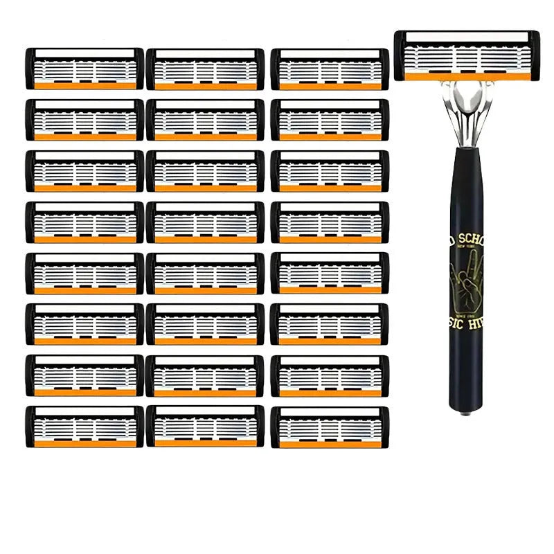 Black six-layer finger type manual shaver handle with multiple blade holder options