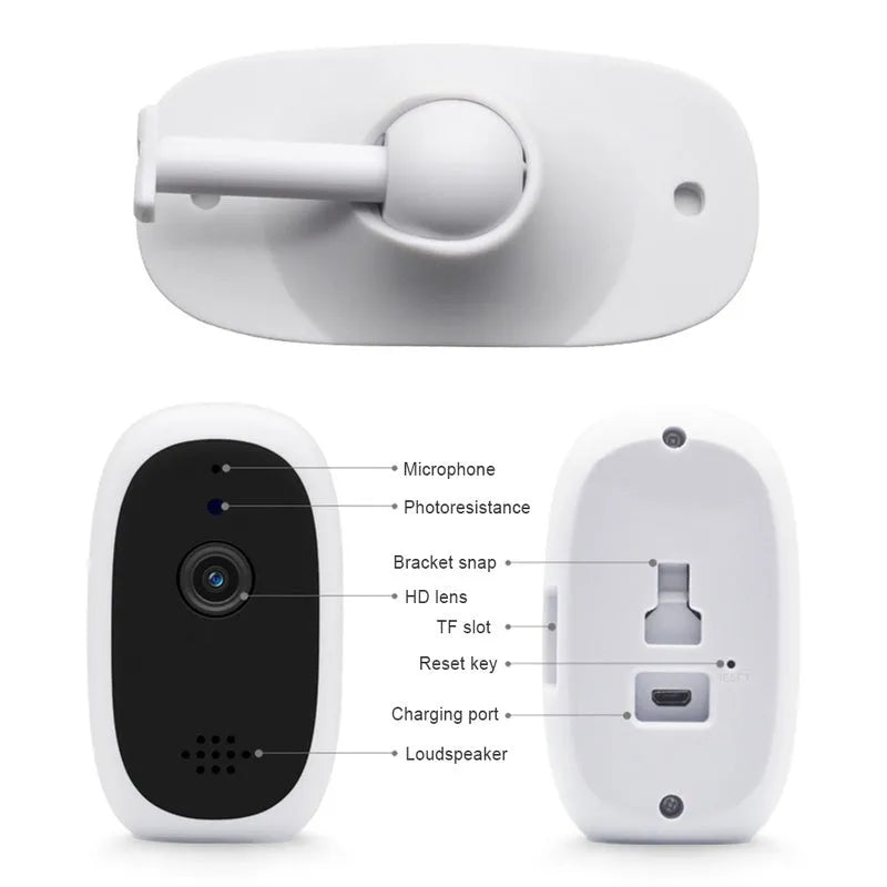 White wireless security network camera with GC1034/2033 sensor, TF card slot and cloud storage