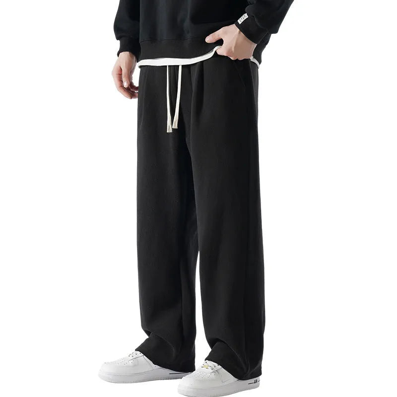 Men's double-sided polar fleece winter trousers with wool lining in Korean loose fit style