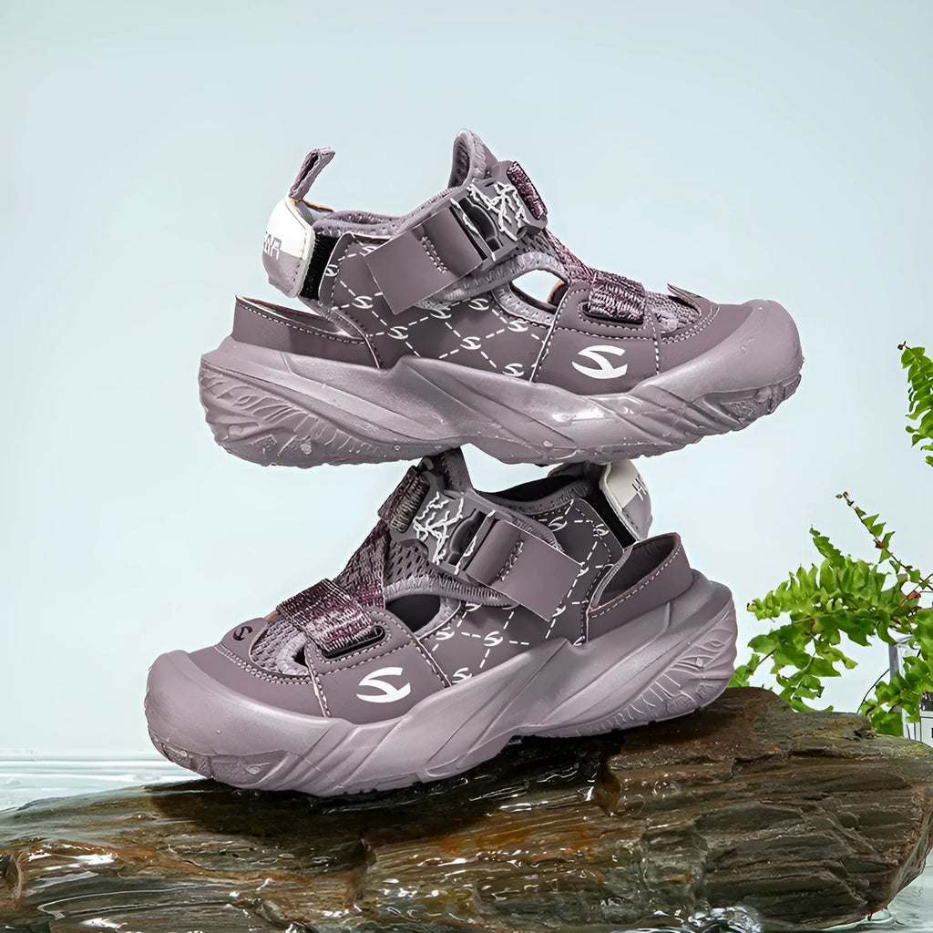 Boys' summer sandals with single mesh upper, EVA sole, Velcro fastening, army green colour