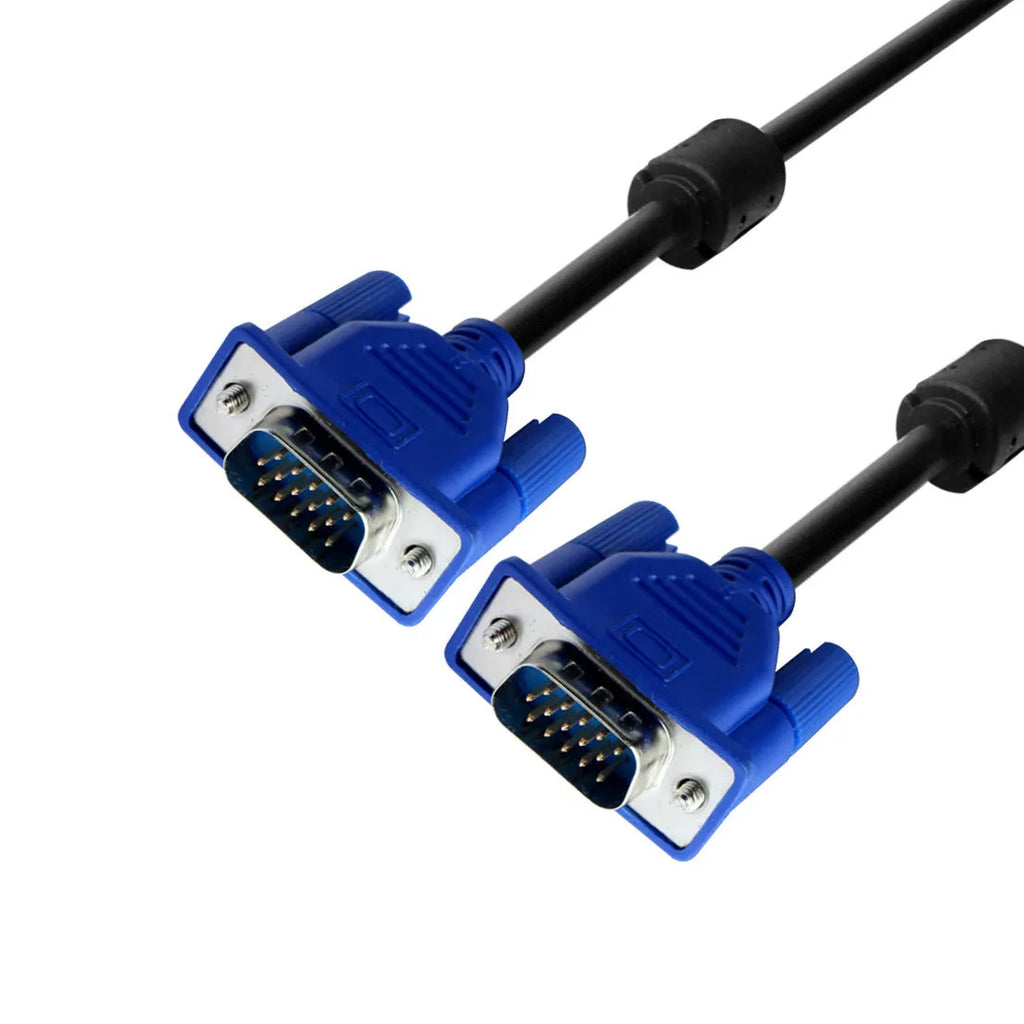 Black VGA cable with blue connector, 1.5 metres long for computer monitor and TV connections