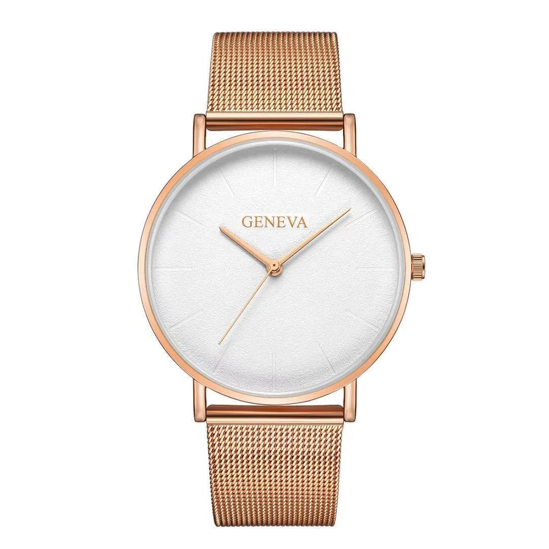Men's quartz watch with 40mm round dial, 6mm alloy case, and alloy steel mesh strap in black.