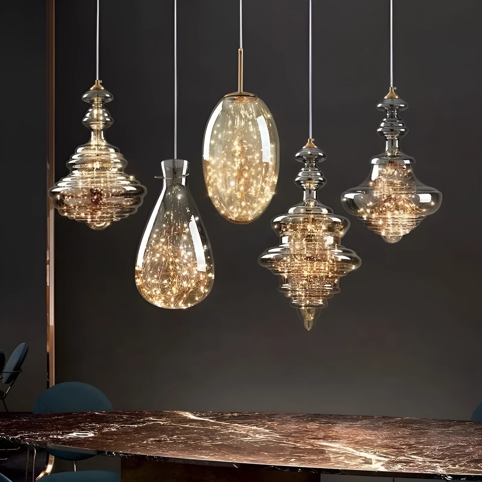 Modern adjustable glass ceiling chandelier with LED lighting and remote control