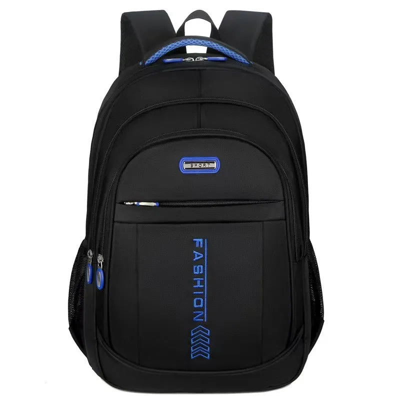 Oxford cloth business backpack with airpillow straps showing 20-35L capacity and sewing line detailing
