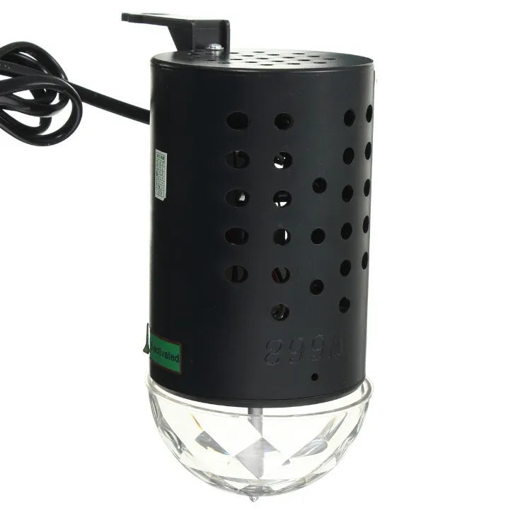 3W full color LED voice controlled rotary RGB stage light with black plastic shell