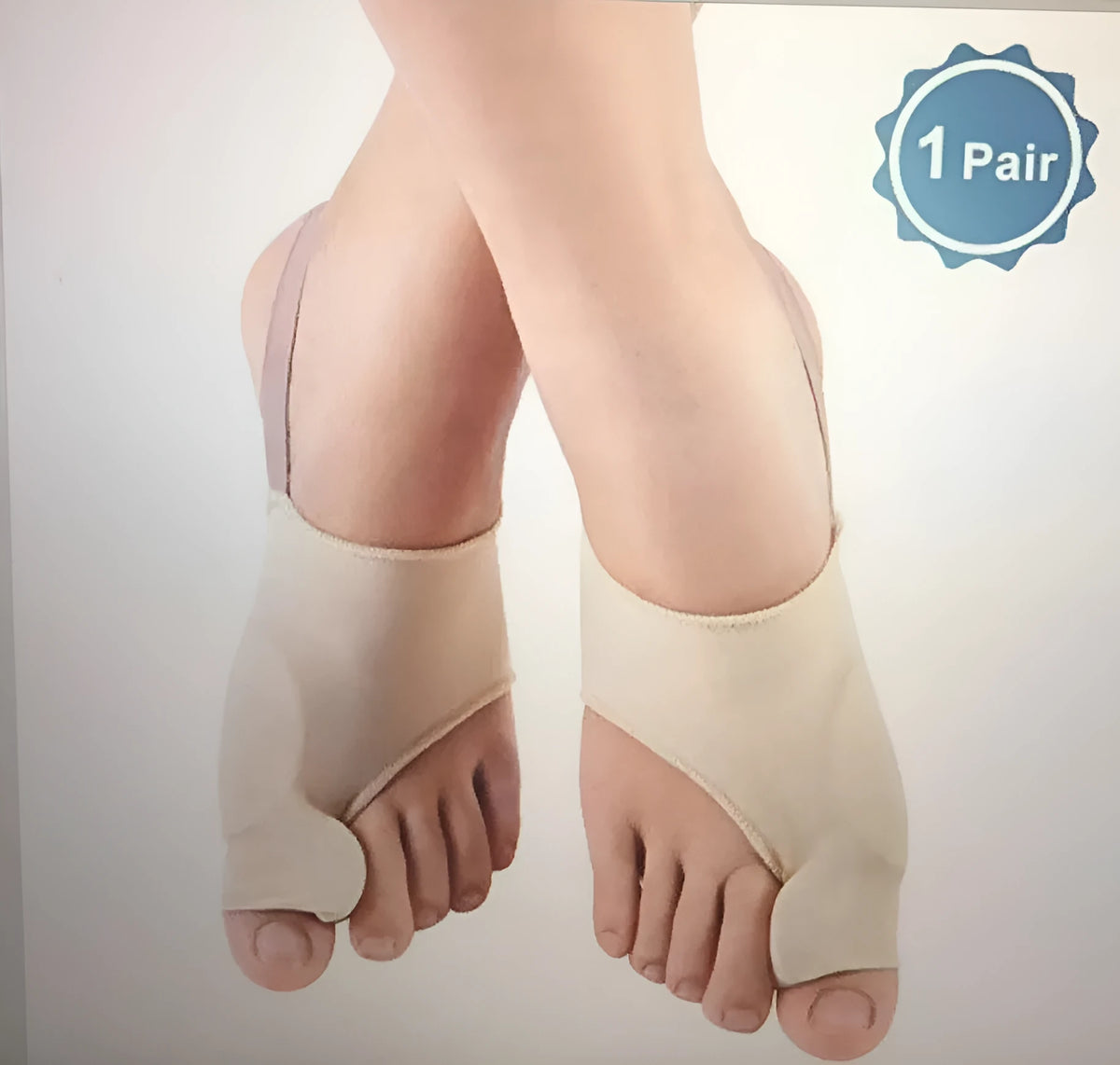 Corrective toe socks with silicone gel toe separator for bunion pain relief in sizes S, M, and L.