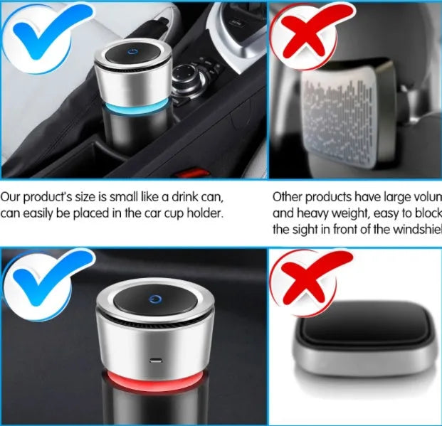 USB negative ion car air purifier 75x75x165mm compact USB-powered air cleaner