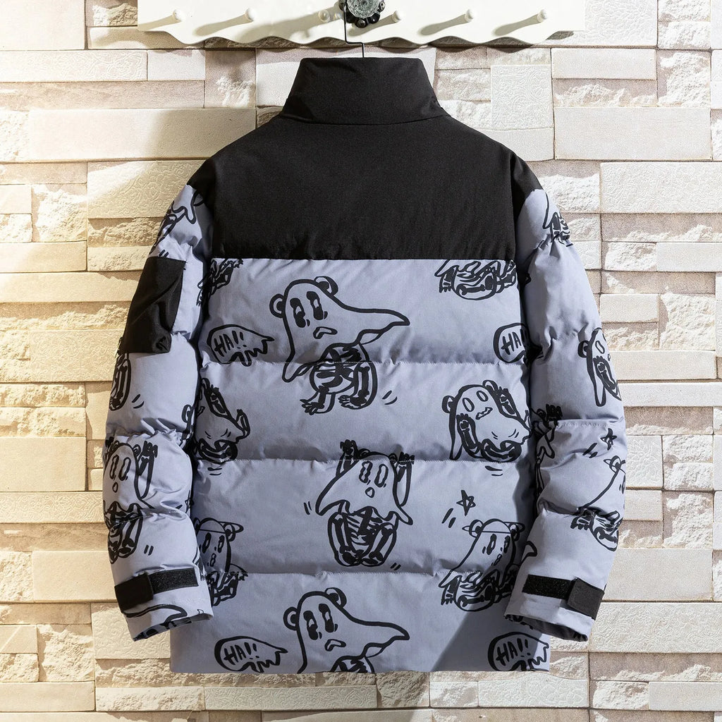 Korean style loose bread clothes winter men hooded jacket in beige or blue, thick polyester fill, sizes M to 4XL