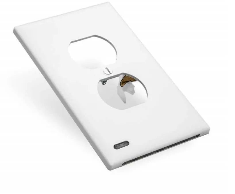 White plug-in socket induction LED night light installed on a wall outlet.
