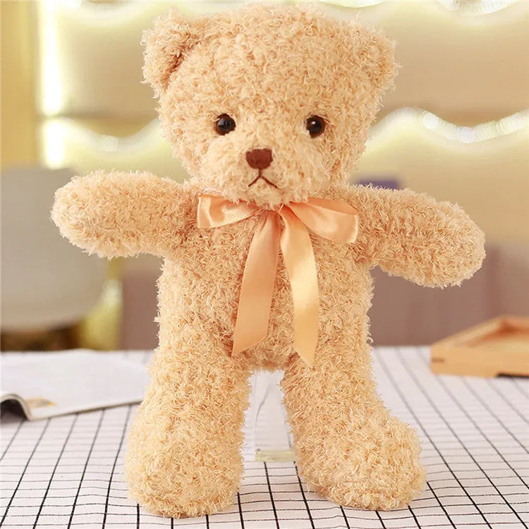Yellow bear plush toy 30cm tall with plush outer and PP cotton filling