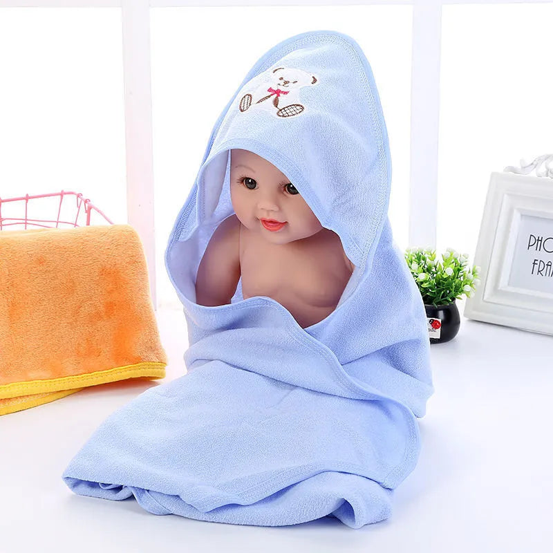 White flannel baby bath towel, 75cm by 95cm without hat, multifunctional flannel wrap