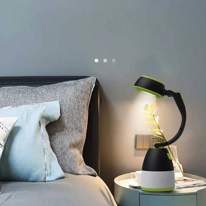 Black green 3-in-1 multifunctional LED tent lamp with adjustable head and USB port
