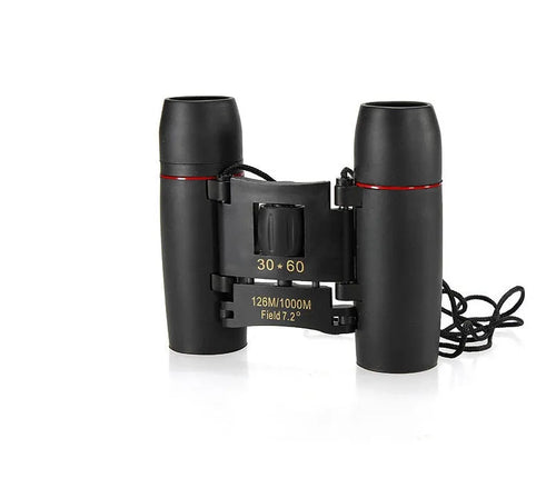 30x60 HD foldable binoculars black colour unfolded view showing lenses