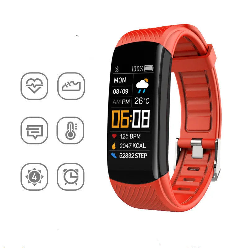 Black TPU sports pedometer bracelet with 0.96-inch screen displaying fitness metrics