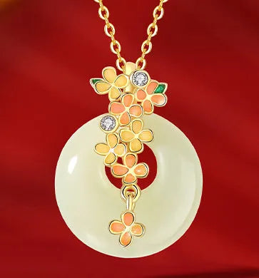 925 silver Hetian jade necklace with natural peace buckle pendant and cross chain
