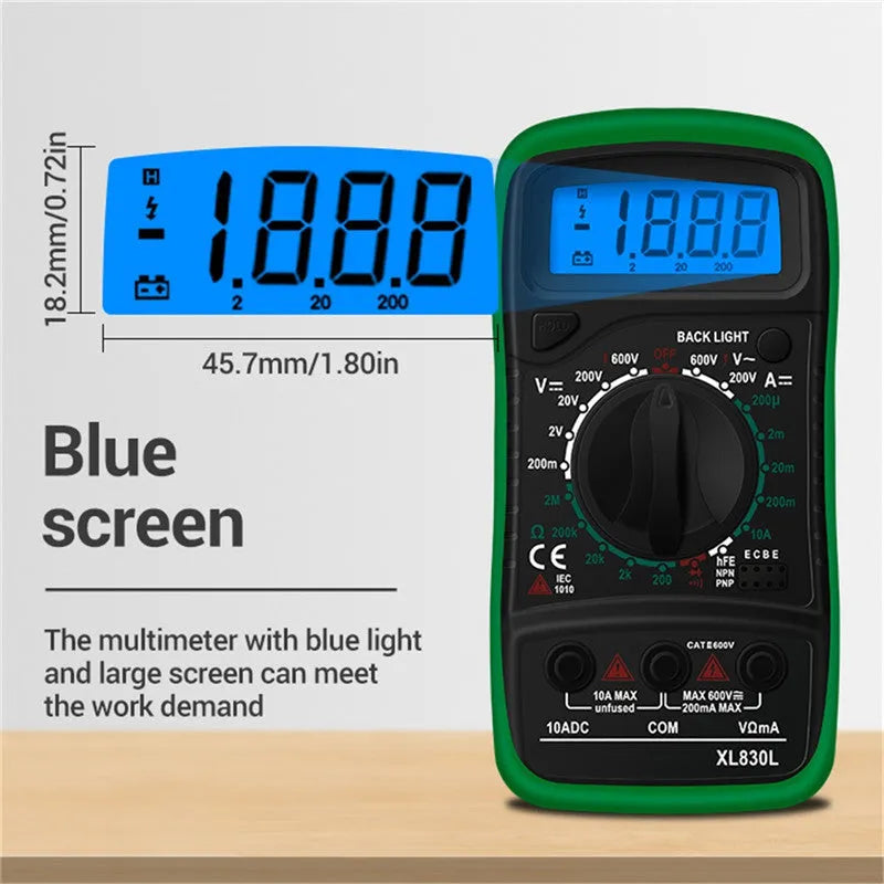 Digital multimeter black and yellow 145 x 70 x 40mm with 1999 count LCD and test leads