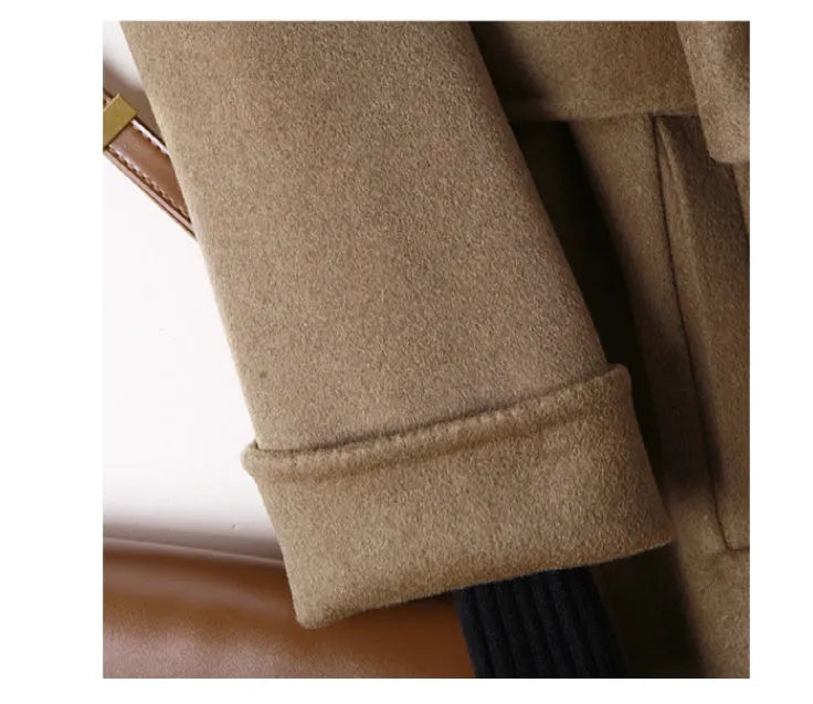 Long wool coat with suit collar in black or caramel colour with Asian sizing