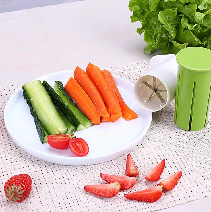 White cucumber slicer tool with 6 stainless steel blades and compact 104x107mm design