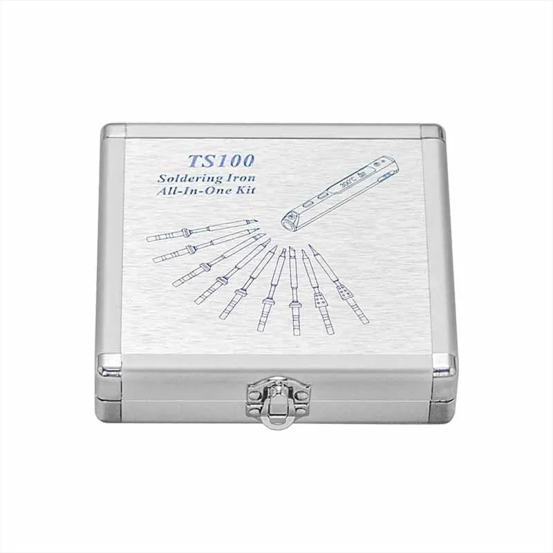 Silver aluminium storage box for soldering iron with dimensions 154mm by 147mm by 36mm
