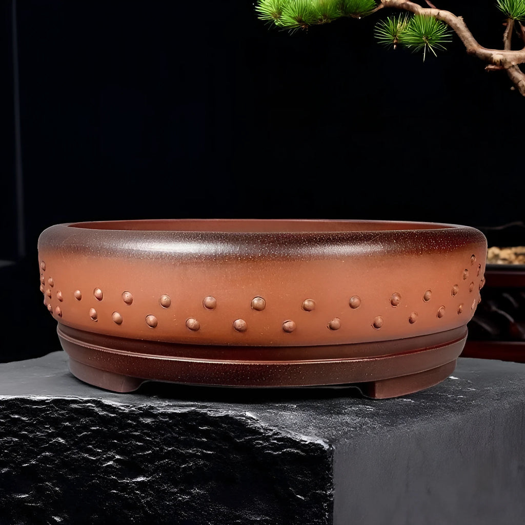 Handmade antique drum ding ceramic flowerpot in purple sand, 60X19CM, classical breathable planter