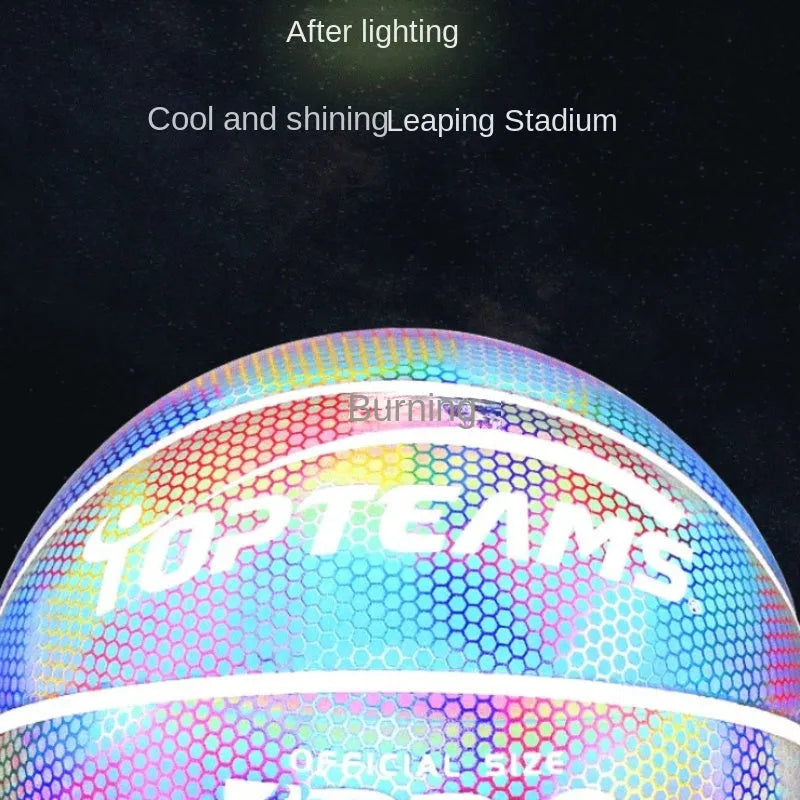Creative fluorescent basketball with holographic reflective surface in Chroma and White colour options