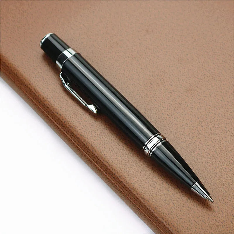 Black metal pocket rollerball pen with two 0.7mm black refills included