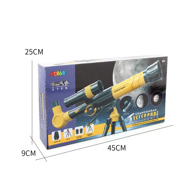 Kids beginners 150X astronomical monocular telescope with tripod in white or yellow plastic