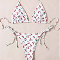 Holiday split halter bikini set in solid picture colour with backless design, briefs bottom and nylon lining, sizes S to XL