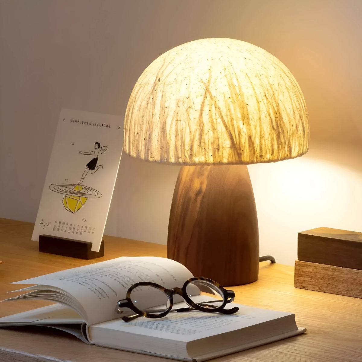 Black Walnut mushroom lamp with handmade Japanese style atmosphere and 220V EU power supply