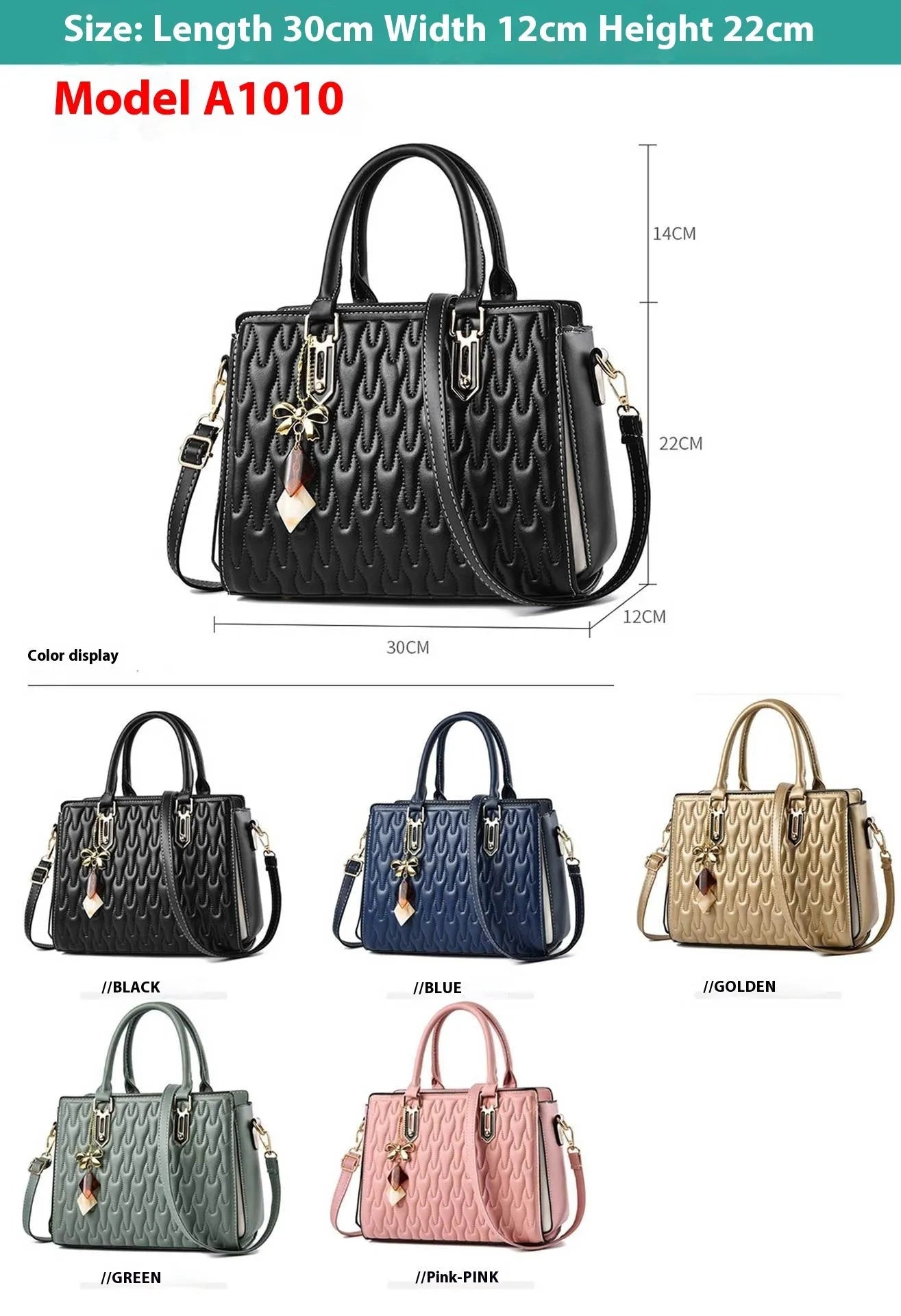 Women's large-capacity messenger bag with sandwich pocket in green, dark blue, black, pink, or gold colour options