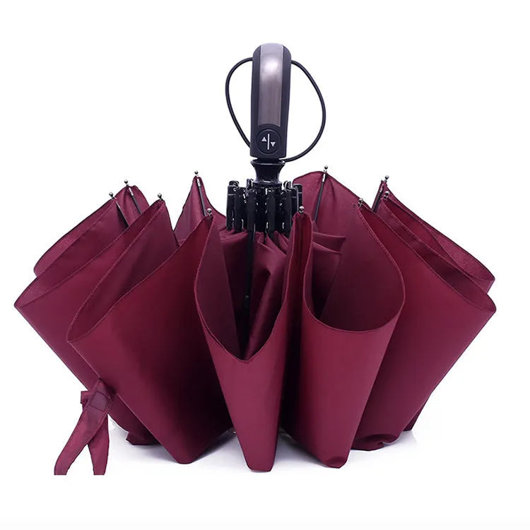 Business foldable automatic advertising umbrella in black, navy blue, or wine red with triple folding design