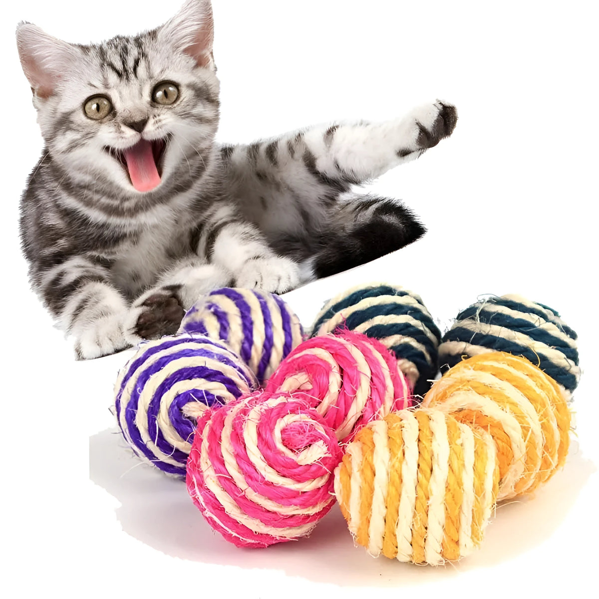 Sisal cat scratching ball with 4 cm diameter in a random colour for indoor cats