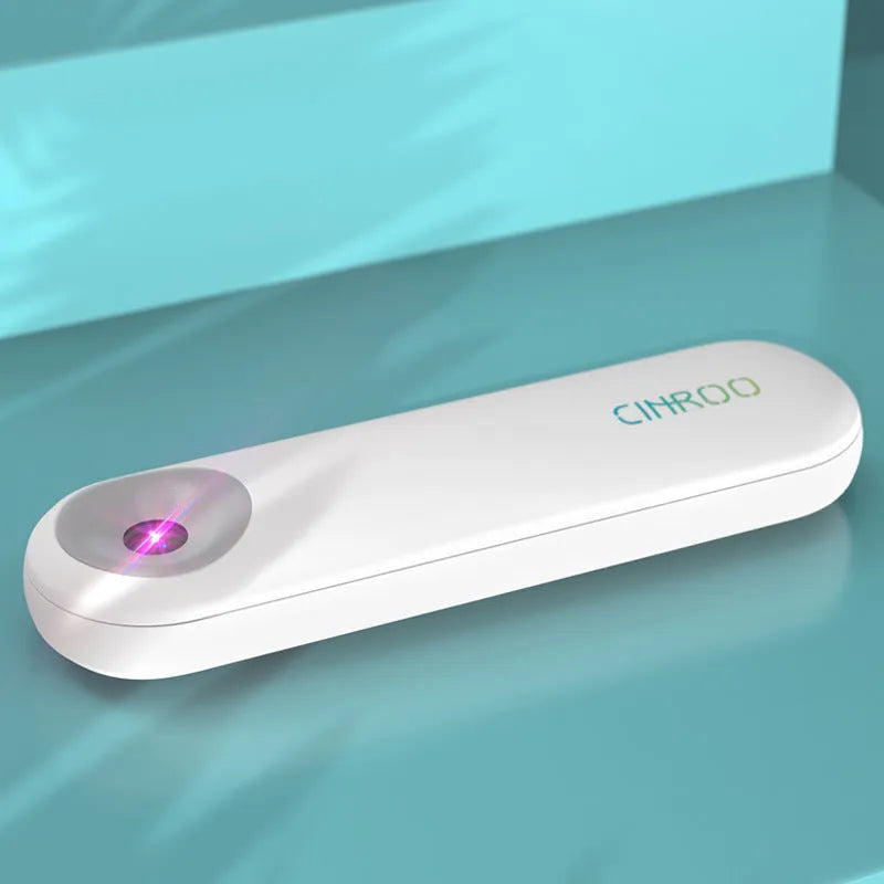 White portable UV sterilizer lamp showing compact 116mm design with disinfection indicator