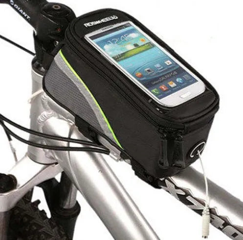 ROSWHEEL PVC bicycle frame bag for iPhone smartphones mounted on bicycle frame in black colour
