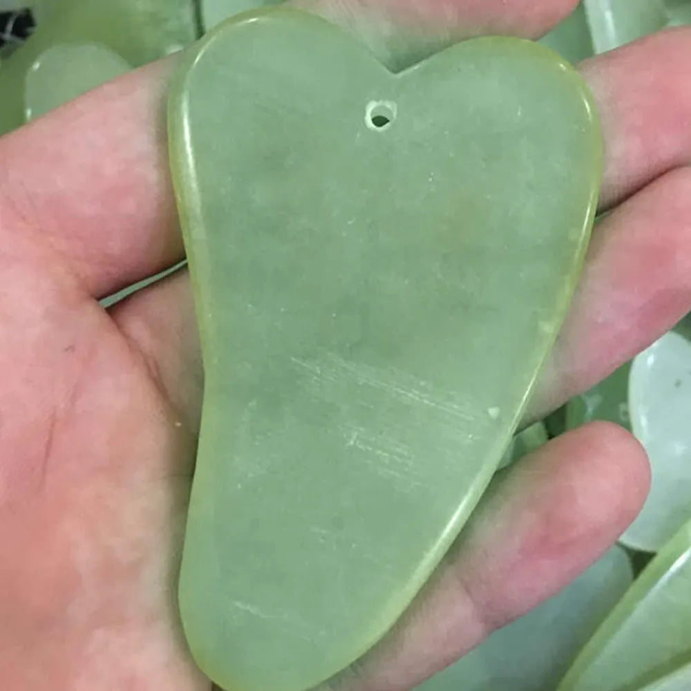 Natural green jade face and body massager roller and scraper set