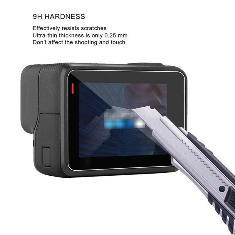 Transparent tempered glass lens and LCD screen protector set for GoPro Hero 5, 6, and 7 cameras