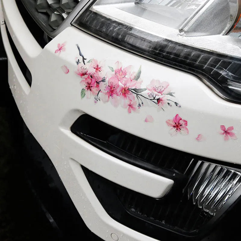 Cherry blossom pattern car sticker on vehicle surface showing two size options