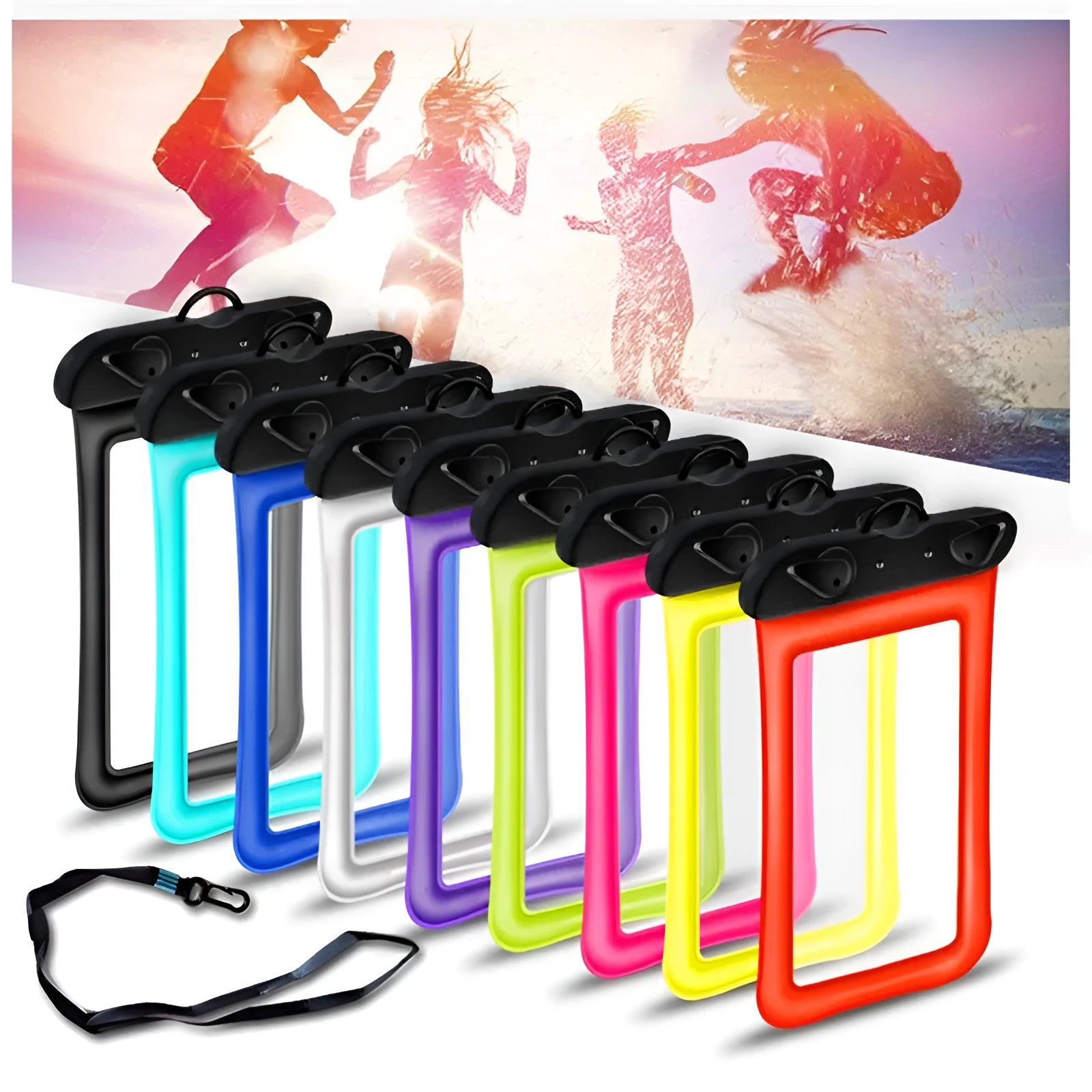 Waterproof phone pouch with double airbag construction and 45cm rope