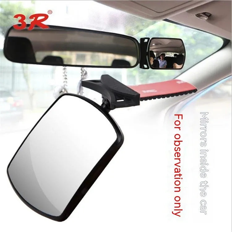 Wide angle car rearview mirror, glass, 8 x 6cm, adhesive backing, single unit.