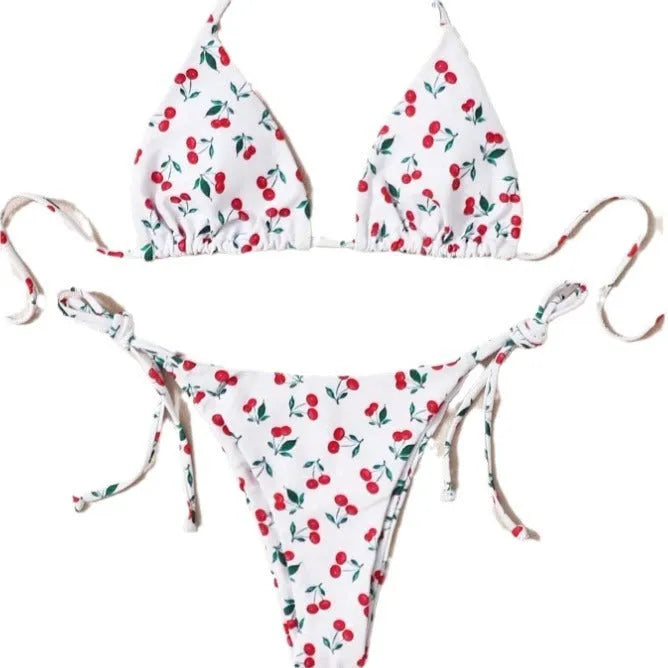Holiday split halter bikini set in solid picture colour with backless design, briefs bottom and nylon lining, sizes S to XL
