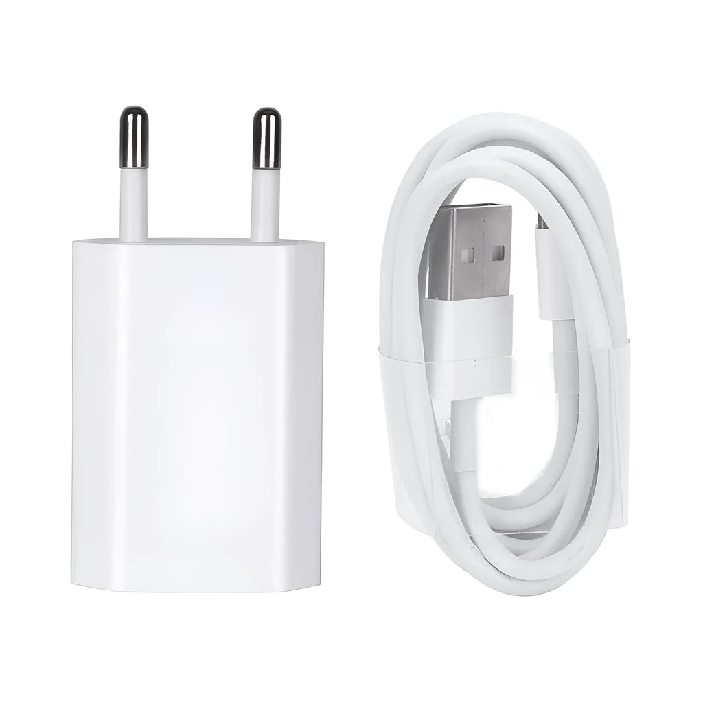 USB travel charger with charging cable compatible with iPhone and iPad models