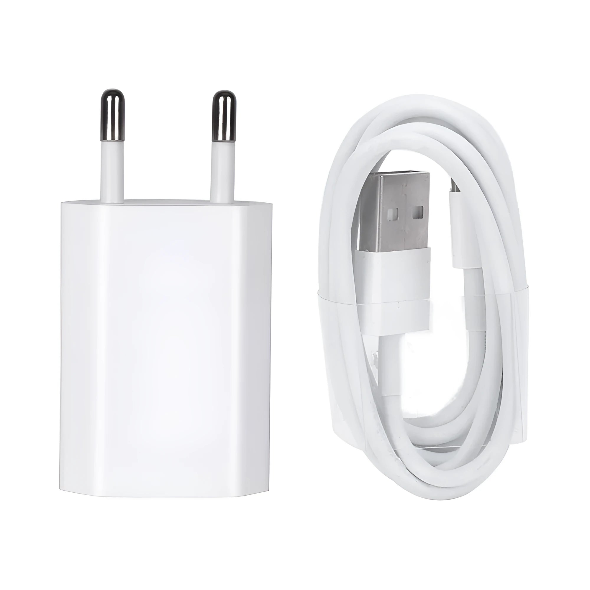 USB travel charger with charging cable compatible with iPhone and iPad models