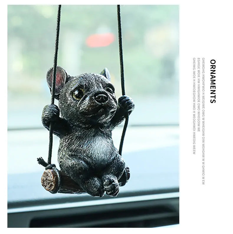 Resin bulldog car hanging ornament for rearview mirror in cartoon style
